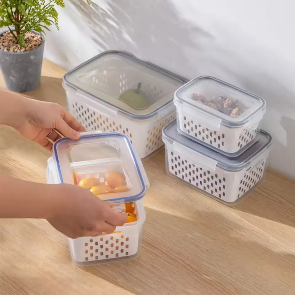 Set 3 Pots Sealed Rectangular Refrigerator Storage Box With Transparent Lid For Home Kitchen Marmita Food