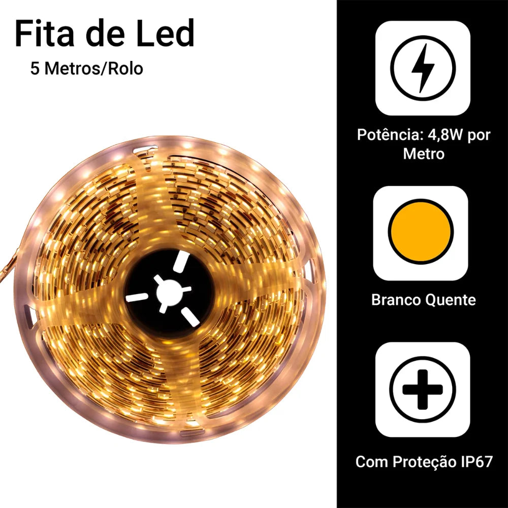 5050 5m Leds The Waterproof Warm White Led Strip Tape with Silicone (Without Source)