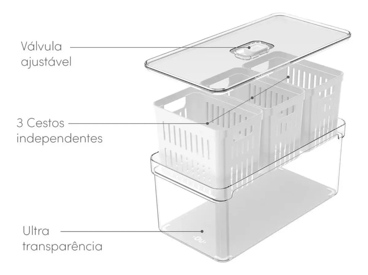 Organizer Refrigerator Fruit Vegetables Triple Basket 5L Clear Fresh White Or