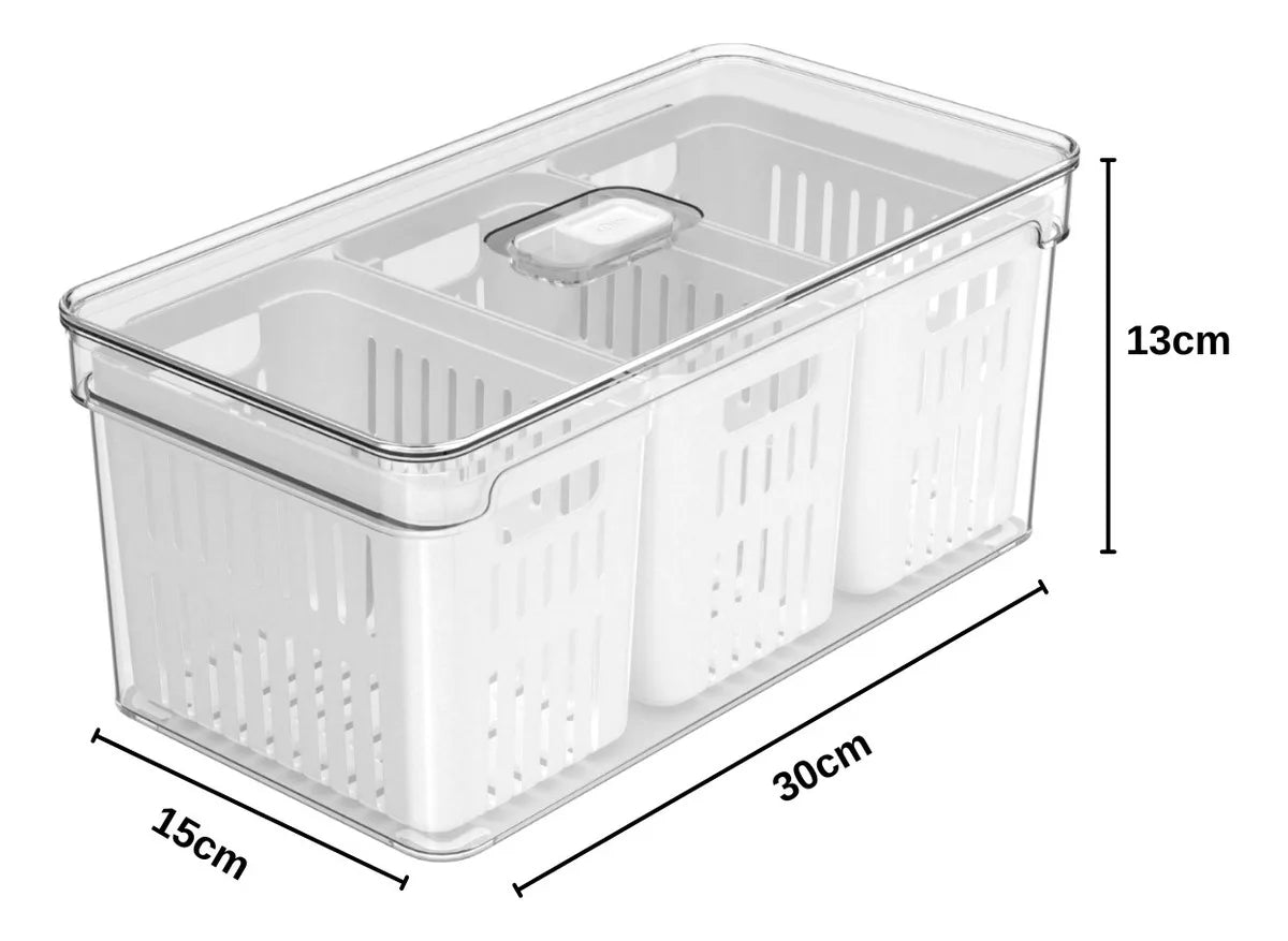Organizer Refrigerator Fruit Vegetables Triple Basket 5L Clear Fresh White Or