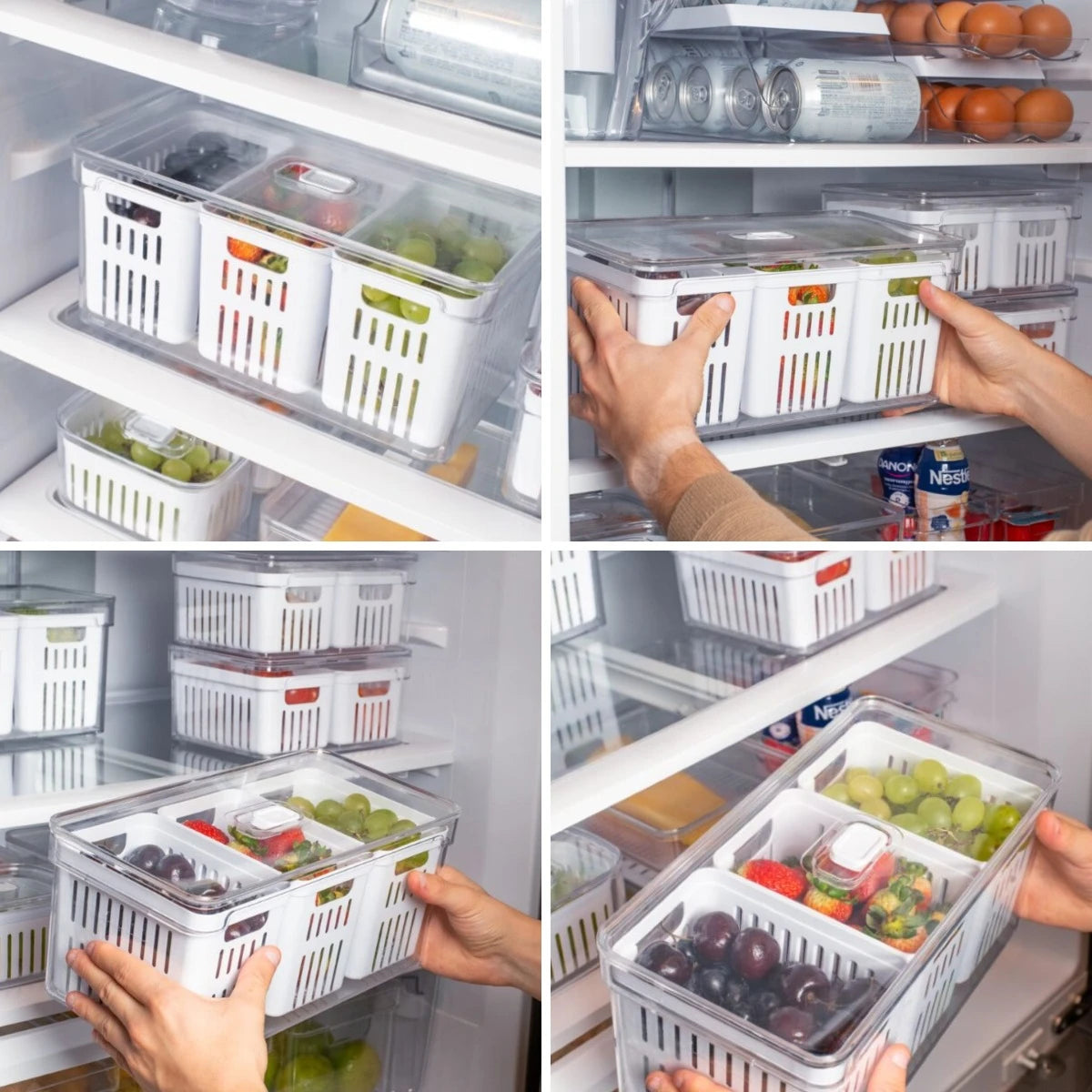 Organizer Refrigerator Fruit Vegetables Triple Basket 5L Clear Fresh White Or