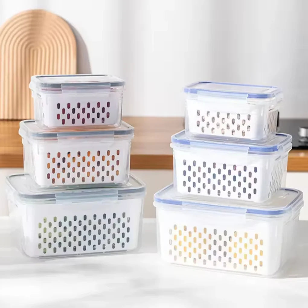 Set 3 Pots Sealed Rectangular Refrigerator Storage Box With Transparent Lid For Home Kitchen Marmita Food