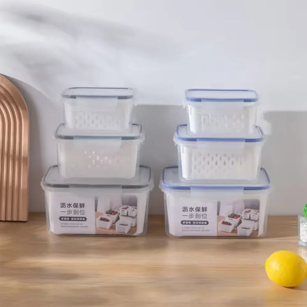 Set 3 Pots Sealed Rectangular Refrigerator Storage Box With Transparent Lid For Home Kitchen Marmita Food