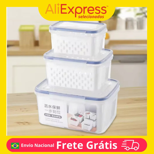 3 Pots Kit Sealed Rectangular Refrigerator Storage Box With Transparent Lid For Home Kitchen Marmita Food