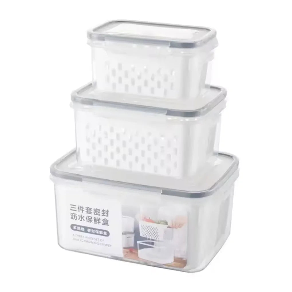 Set 3 Pots Sealed Rectangular Refrigerator Storage Box With Transparent Lid For Home Kitchen Marmita Food