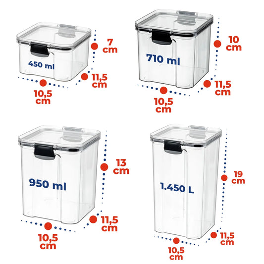 4 Pots Kit Stackable with Lock and High-seal for Food and Makeup Kitchen Organizer
