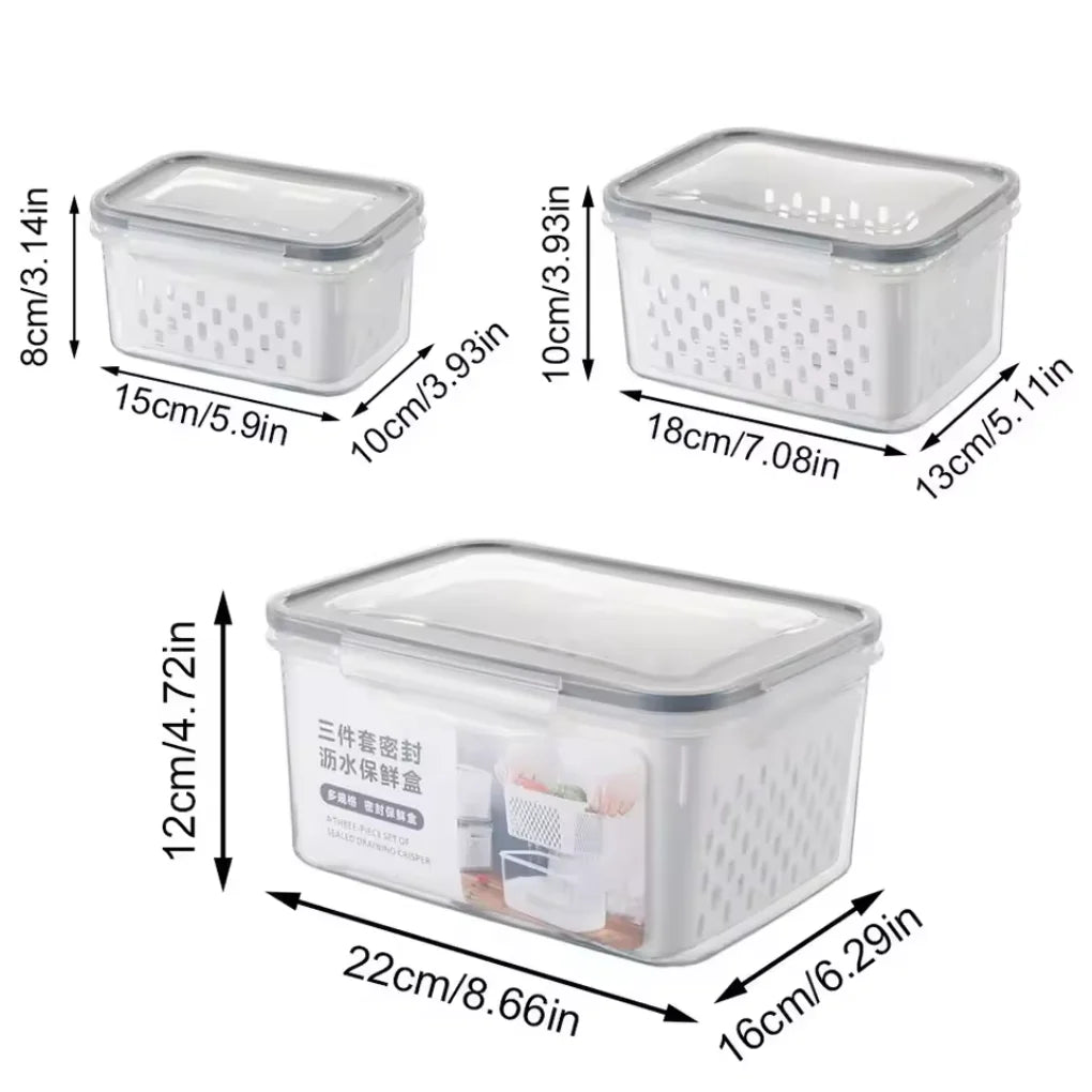 Set 3 Pots Sealed Rectangular Refrigerator Storage Box With Transparent Lid For Home Kitchen Marmita Food