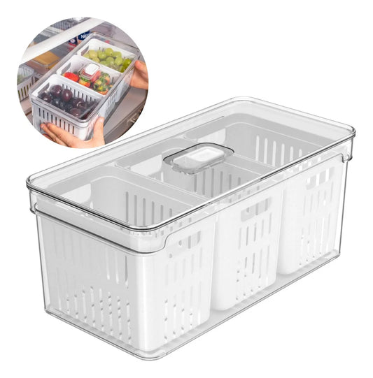 Organizer Refrigerator Fruit Vegetables Triple Basket 5L Clear Fresh White Or