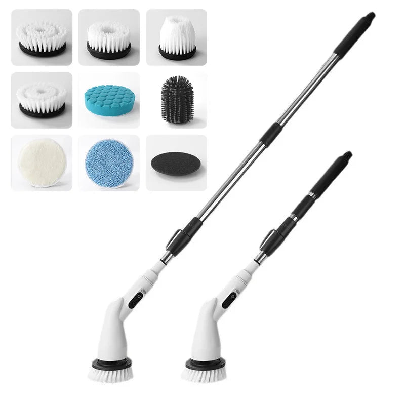 New 8-in-1 LCD Cordless Electric Cleaning Brush with Long Handle, Retractable Bathroom Toilet Floor, Electric Cleaning Brush